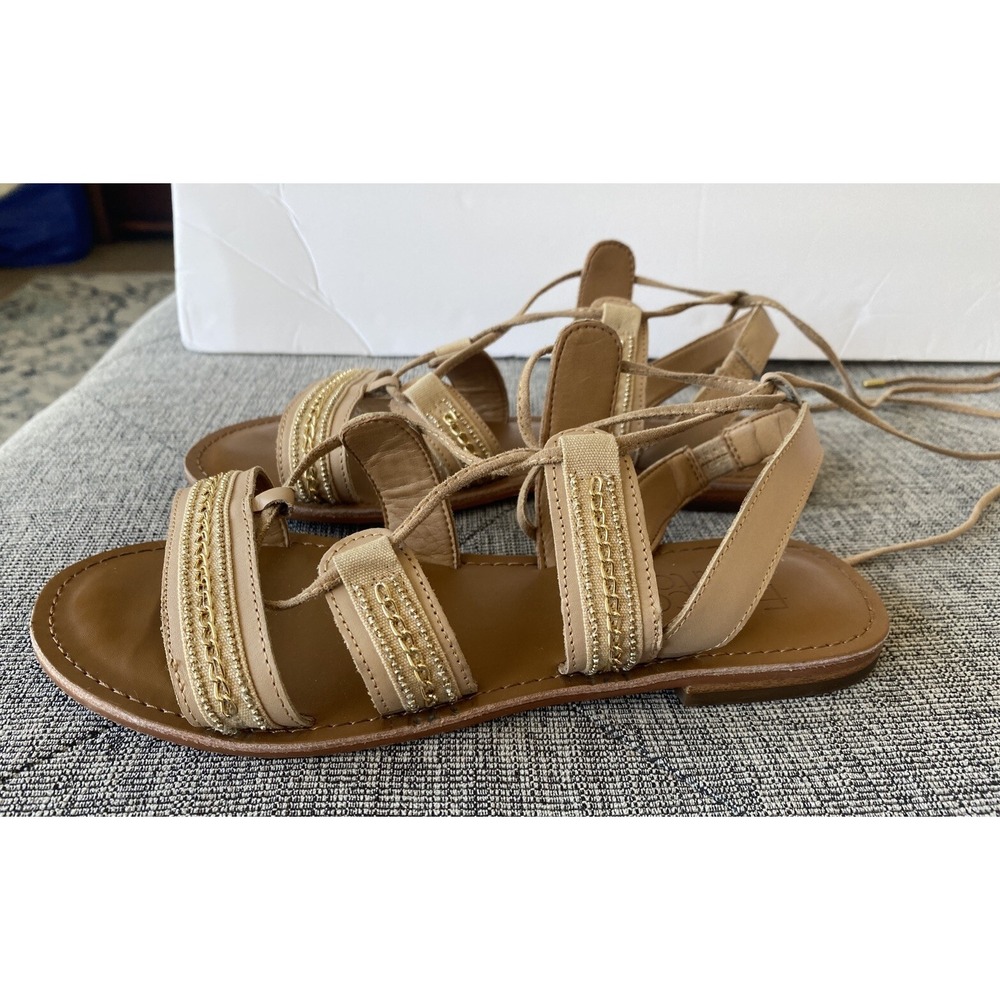 Franco Sarto Women's Morale Sandals Size 7M Ankle Lace Gold Chain Details